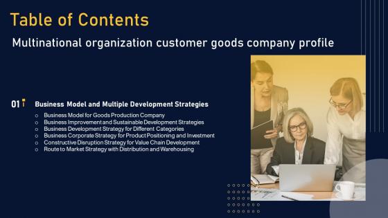 Multinational Organization Customer Goods Company Profile Table Of Contents Professional Pdf