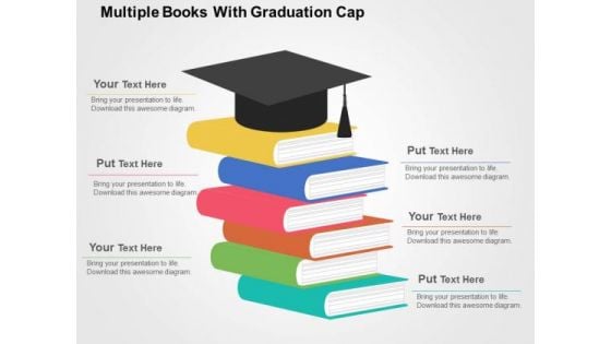 Multiple Books With Graduation Cap PowerPoint Template