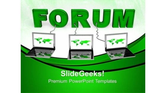 Multiple Laptop Wired To Forum Business PowerPoint Templates And PowerPoint Themes 0712