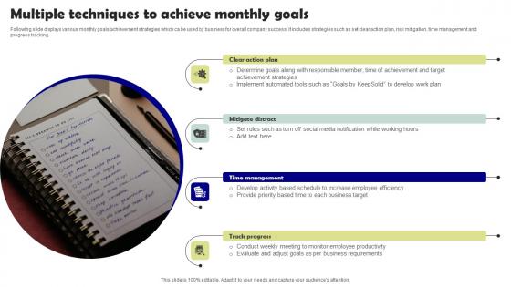 Multiple Techniques To Achieve Monthly Goals Formats Pdf