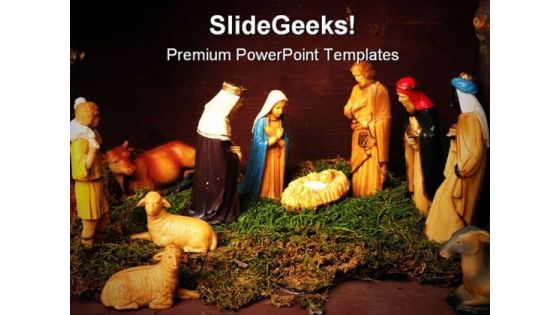 Nativity Scene Religion PowerPoint Template 0610