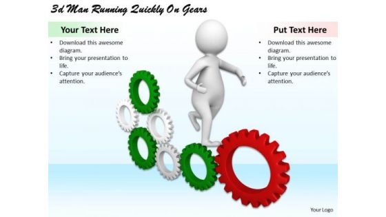 New Business Strategy 3d Man Running Quickly On Gears Basic Concepts