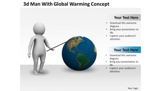 New Business Strategy 3d Man With Global Warming Concept Characters