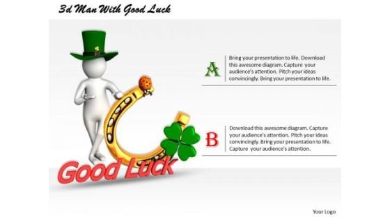New Business Strategy 3d Man With Good Luck Characters