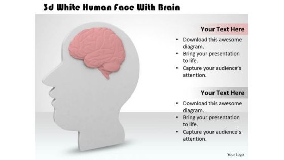 New Business Strategy 3d White Human Face With Brain Basic Concepts