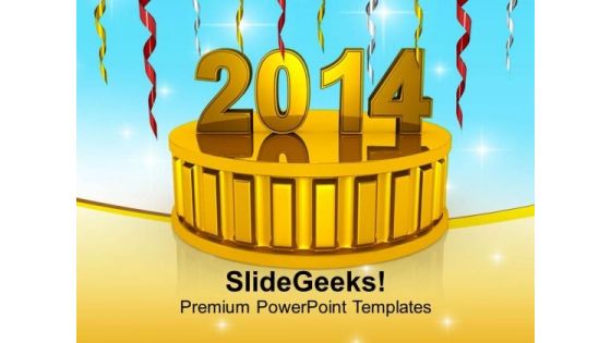 New Year 2014 On Golden Podium PowerPoint Template 1113