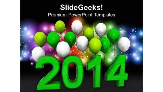 New Year 2014 With Balloons PowerPoint Template 1113