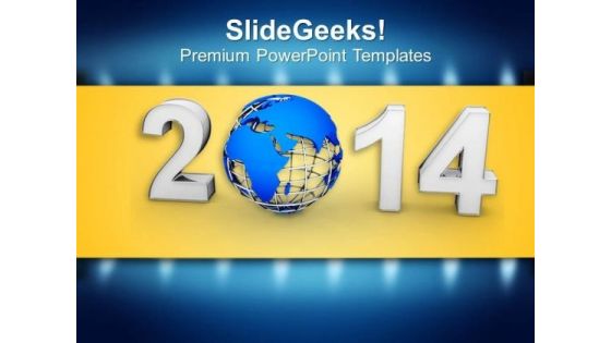 New Year 2014 With Globe PowerPoint Template 1113