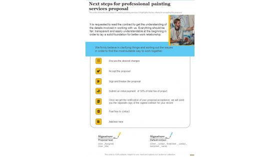 Next Steps For Professional Painting Services Proposal One Pager Sample Example Document