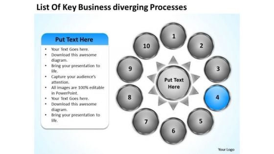 Nine Stages Diverging Factors Flow Chart Gear Circular Spoke PowerPoint Templates