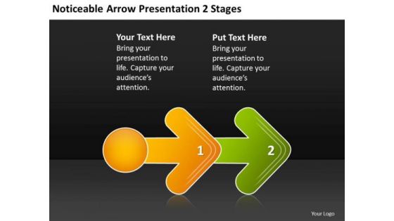 Noticeable Arrow Presentation 2 Stages Creating Flowchart PowerPoint Slides