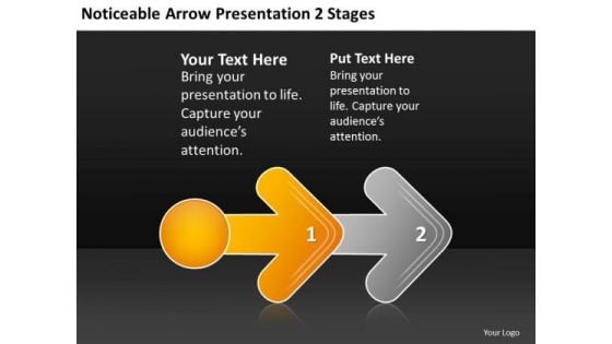 Noticeable Arrow Presentation 2 Stages Free Examples Of Business Plan PowerPoint Slides