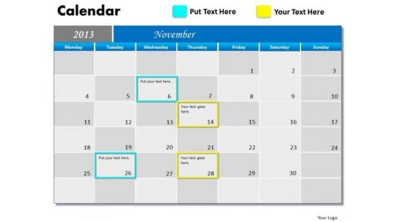 November 2013 Calendar PowerPoint Slides Ppt Templates