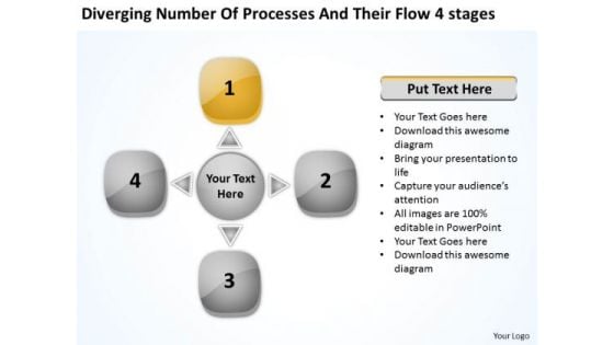 Number Of Processes And Their Flow 4 Stages Circular Spoke Diagram PowerPoint Slides