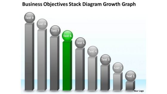 Objectives Stack Diagram Growth Graph 9 Stages Business Plan Definition PowerPoint Templates