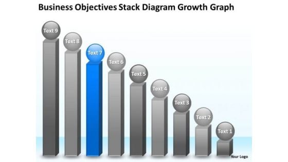 Objectives Stack Diagram Growth Graph 9 Stages Business Plan PowerPoint Slides