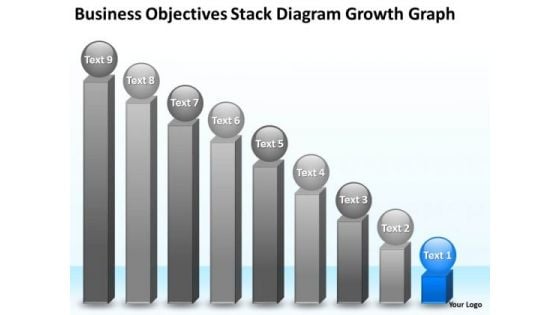 Objectives Stack Diagram Growth Graph 9 Stages Marketing Business Plan PowerPoint Templates