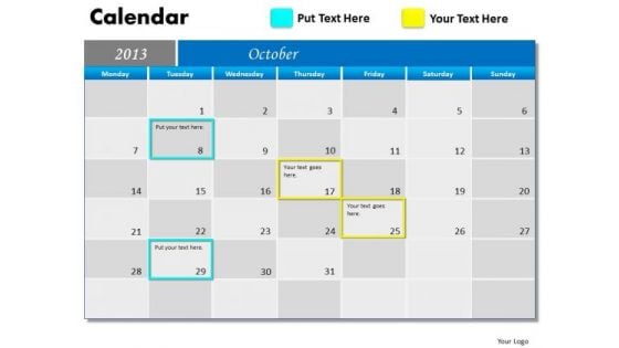 October 2013 Calendar PowerPoint Slides Ppt Templates