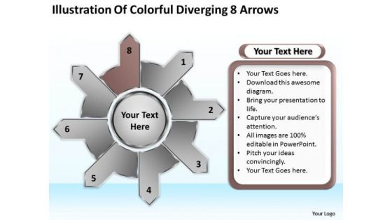 Of Colorful Diverging 8 Arrows Relative Circular Flow Process PowerPoint Slides