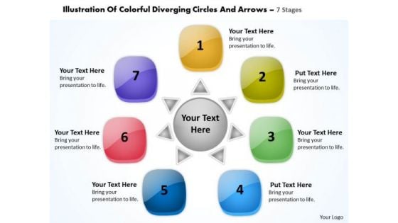 Of Colorful Diverging Circles And Arrows 7 Stages Pie Network PowerPoint Templates