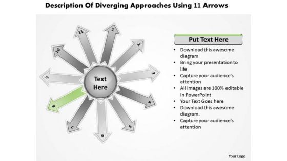 Of Diverging Approaches Using 11 Arrows Circular Flow Process Network PowerPoint Templates