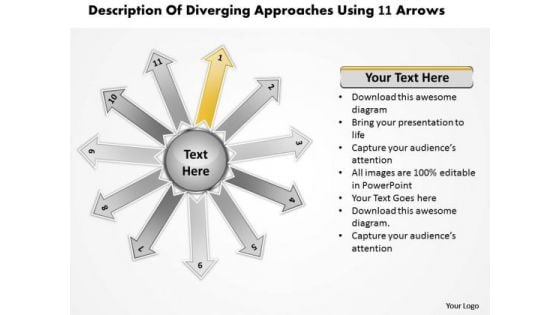 Of Diverging Approaches Using 11 Arrows Relative Circular Network PowerPoint Slides