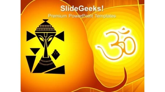 Om And Ganesha On Leaf Hinduism PowerPoint Templates And PowerPoint Themes 0712