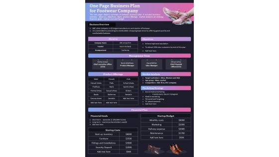 One Page Business Plan For Footwear Company PDF Document PPT Template One Page Business Plan For Footwear Company PDF Document PPT Template