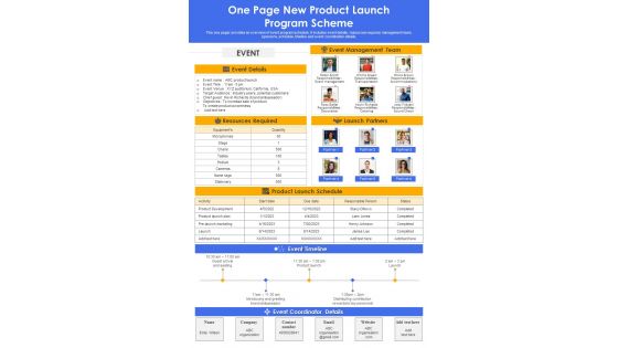 One Page New Product Launch Program Scheme PDF Document PPT Template