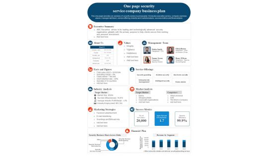 One Page Security Service Company Business Plan PDF Document PPT Template One Page Security Service Company Business Plan PDF Document PPT Template