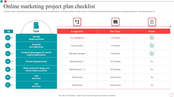 Online Marketing Project Plan Checklist Mockup Pdf