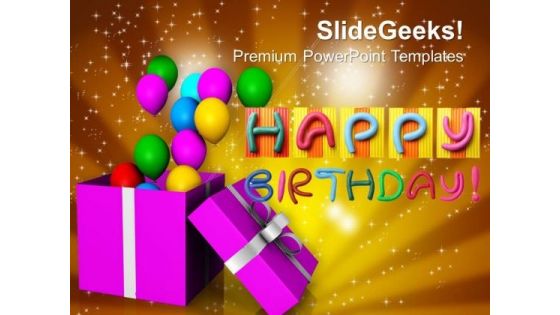 Opened Gift Box With Balloons Birthday PowerPoint Templates Ppt Backgrounds For Slides 0113