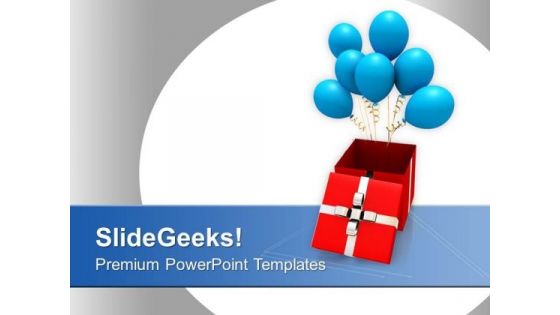 Opened Gift Box With Blue Balloons PowerPoint Templates Ppt Backgrounds For Slides 0113