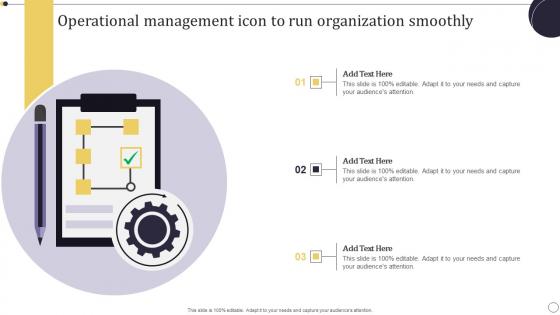 Operational Management Icon To Run Organization Smoothly Demonstration Pdf