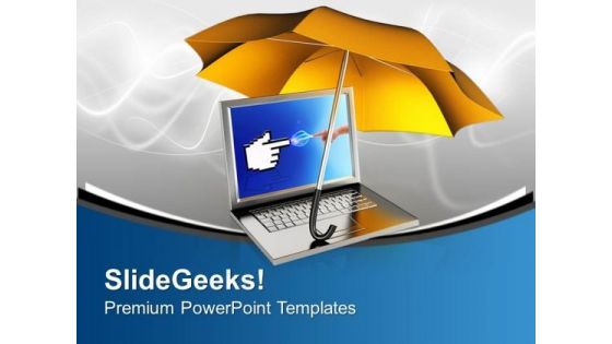 Orange Umbrella With Laptop Security PowerPoint Templates Ppt Backgrounds For Slides 0213