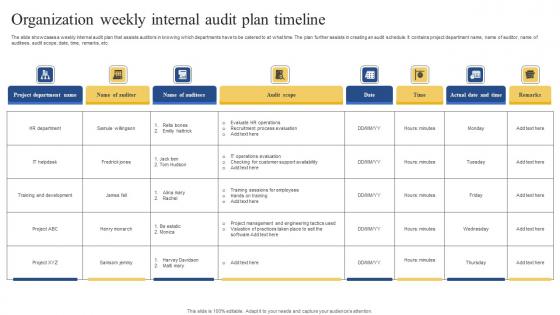 Organization Weekly Internal Audit Plan Timeline Background Pdf