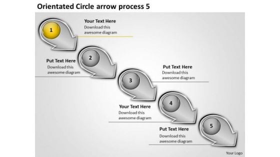 Orientated Circle Arrow Process 5 Flow Chart Method PowerPoint Slides