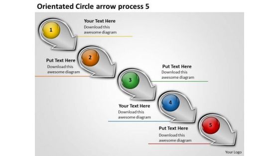 Orientated Circle Arrow Process 5 Sample Flow Charts PowerPoint Slides