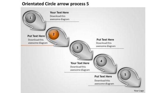 Orientated Circle Arrow Process 5 Typical Flow Chart PowerPoint Templates