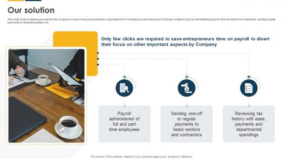 Our Solution Payroll Solutions Provider Investor Funding Elevator Pitch Deck