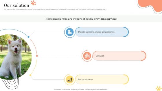 Our Solution Pet Care Solution Provider Investor Funding Elevator Pitch Deck Our Solution Pet Care Solution Provider Investor Funding Elevator Pitch Deck
