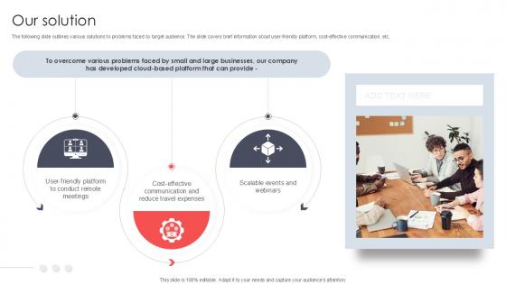 Our Solution Virtual Meeting Investor Funding Elevator Pitch Deck PPT PowerPoint Our Solution Virtual Meeting Investor Funding Elevator Pitch Deck PPT PowerPoint