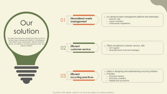 Our Solution Waste Disposal Platform Pitch Deck Ppt Example