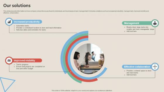Our Solutions Work Management Tool Pitch Deck