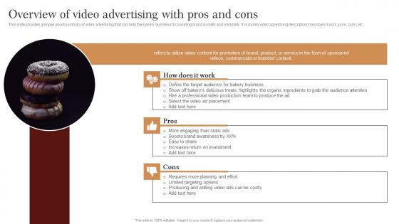 Overview Of Video Advertising With Pros And Cons Strategic Advertising Plan For Bakehouse Clipart Pdf