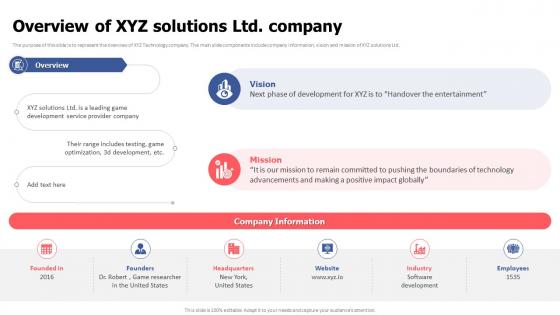 Overview Of XYZ Solutions Ltd Company Video Game Financing Pitch Deck Overview Of XYZ Solutions Ltd Company Video Game Financing Pitch Deck