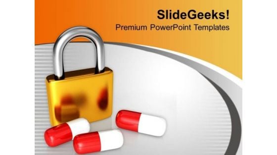 Padlock And Medicine Healthcare PowerPoint Templates Ppt Backgrounds For Slides 0313