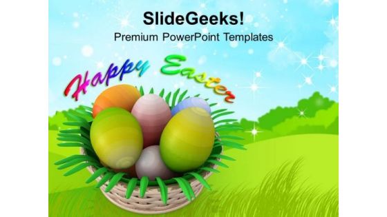 Painted Eggs In Basket Happy Easter PowerPoint Templates Ppt Backgrounds For Slides 0313