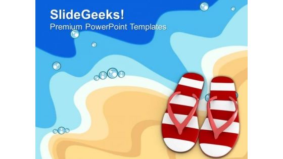 Pair Of Flip Flop On Beach PowerPoint Templates Ppt Backgrounds For Slides 0413