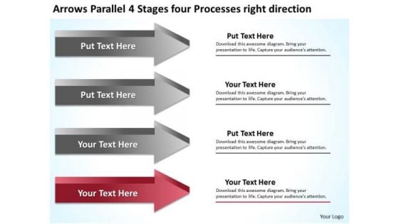 Parallel 4 Stages Four Processes Right Direction Ppt Pizza Business Plan PowerPoint Slides